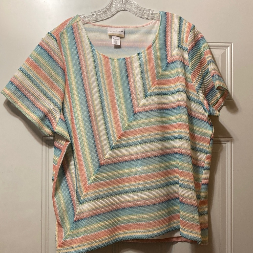 Alfred Dunner Pastel Multi-Stripe Short Sleeve Top 2X
